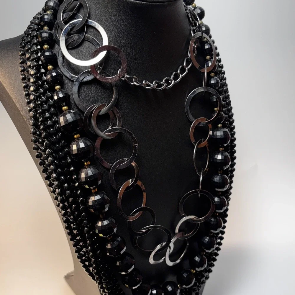 Necklace Lot Black Metal Acrylic Beads Retro Boho Goth - Picture 7 of 11